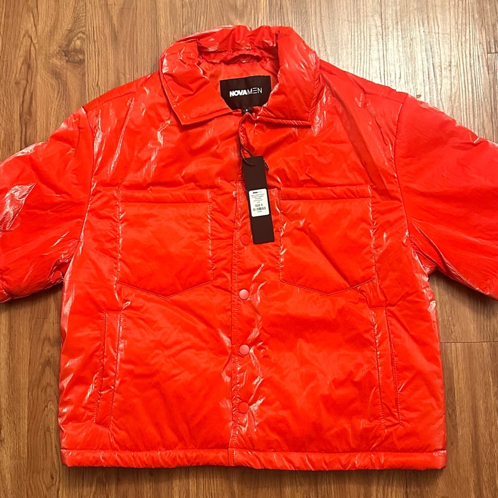 Fashion Nova Red Short Sleeve Puffer Shirt